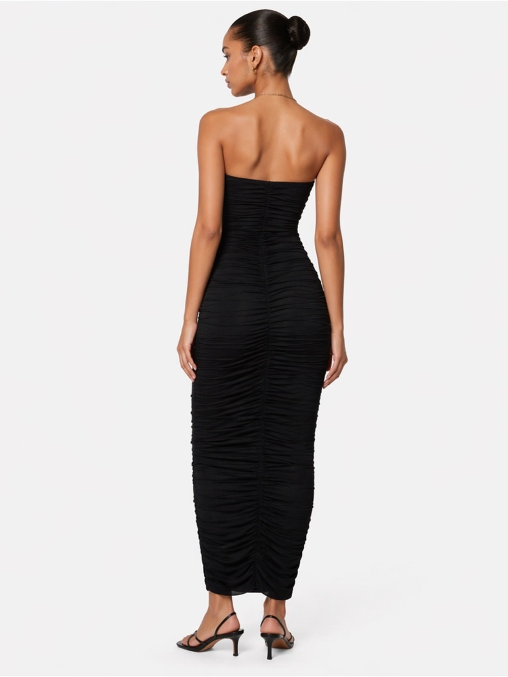 Good American Maxi Dress Strapless Ruched Maxi/ Midi Black MSRP $138 - Picture 2 of 5